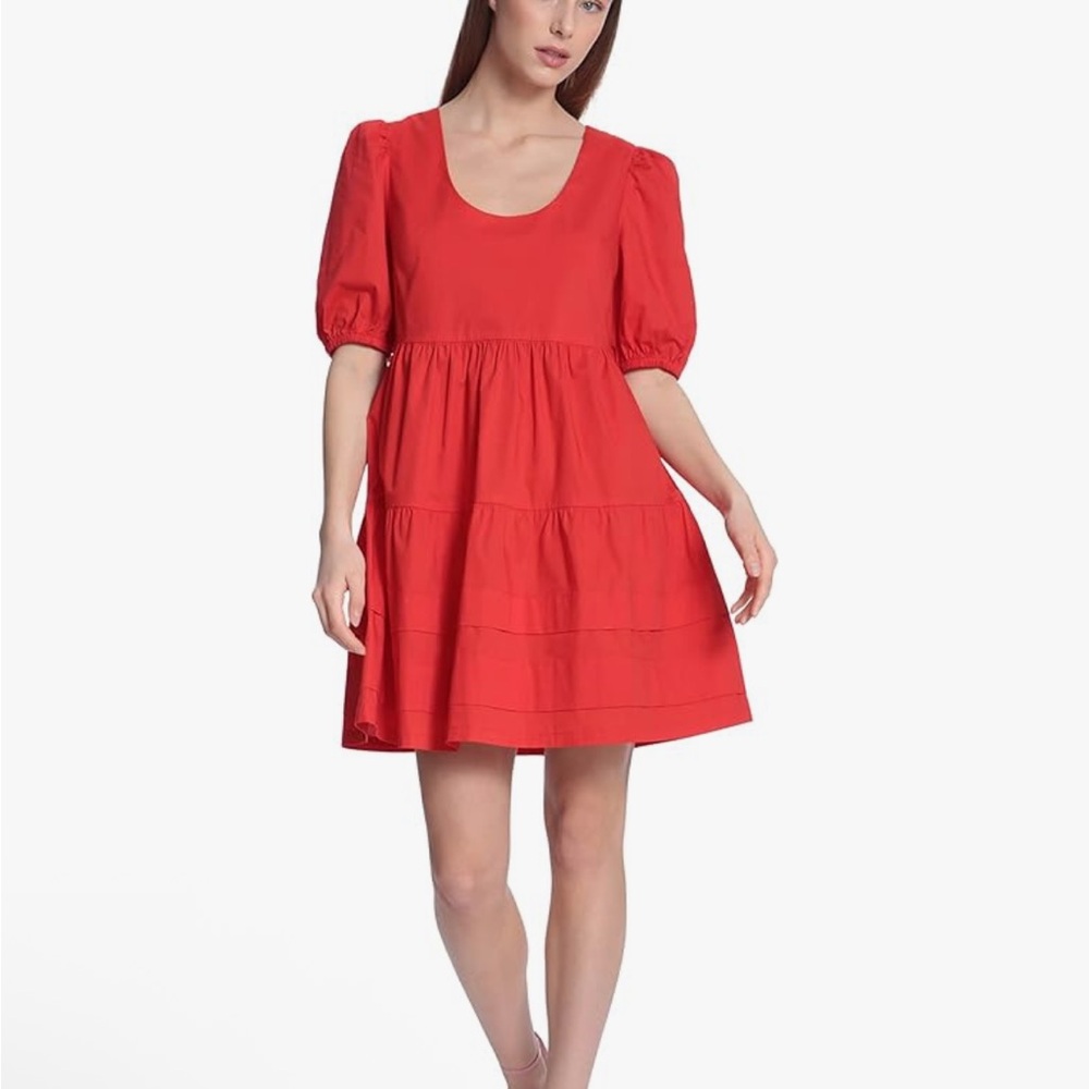 Donna Morgan Red Mini Dress with Puff Sleeves